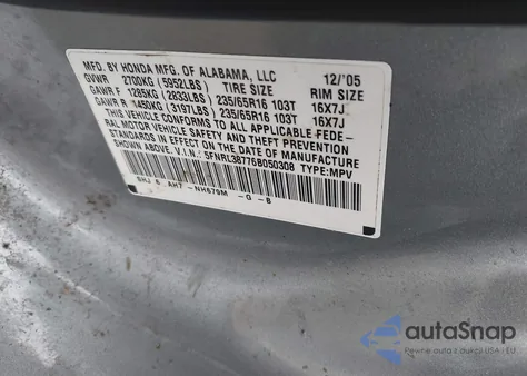 2006 Honda Odyssey Ex-L from USA, damaged, VIN 5FNRL38776B050308